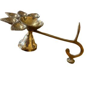 Navratri Mata Deepak Diya Panch Aarti Oil Lamp Traditional Brass Indian Puja